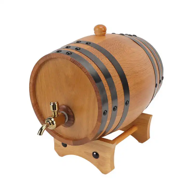 

Vintage Oak Barrels Wine Oak Barrel Copper Tap Volatile Aromatic Substances 3L for Barbecue Shop