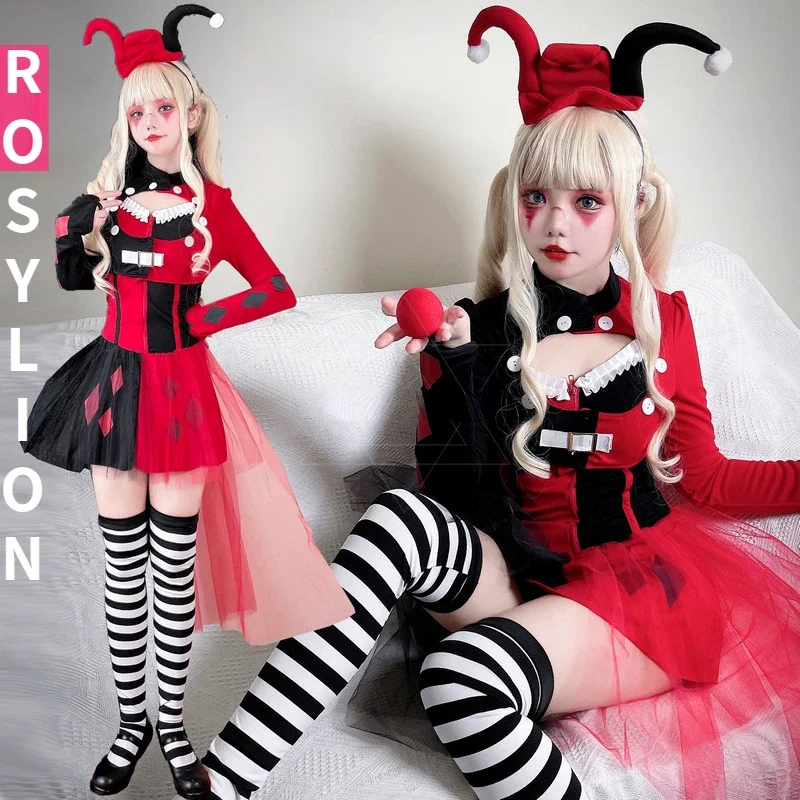 

Halloween Clown Set Circus Cosplay Costume Women Girls Cute Sexy Clown Outfits Performance Wear Adult Anime Expo Red Clown Dress