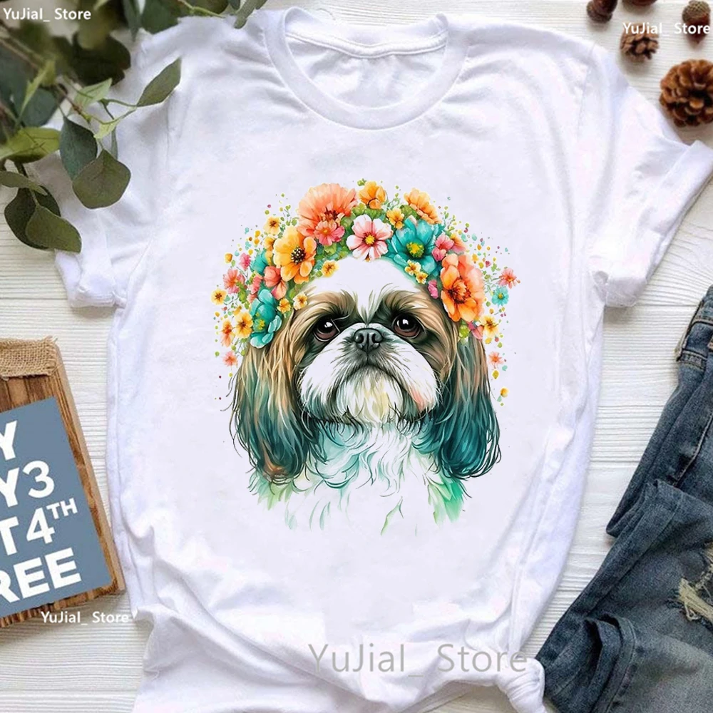 Kawaii Dog T Shirt Girls Shih Tzu/Pomeranian/Poodle Animal Print Tshirt Women' Clothing Summer Fashion Top Tee Shirt Femme