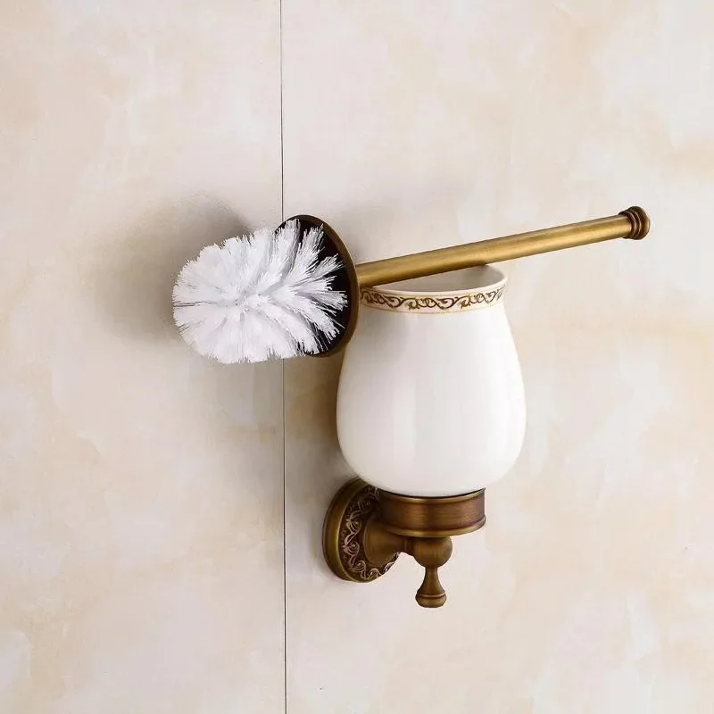 Antique Brass Wall-Mounted Toilet Brush Holder - Traditional European Design