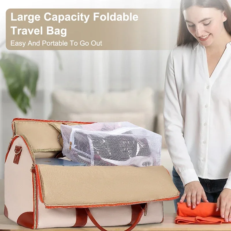 2024 Fashion Large PU Folding Suit Storage Bag Women High Capacity Luggage Handbag Travel Sport Outdoor Multi Function Organizer 6
