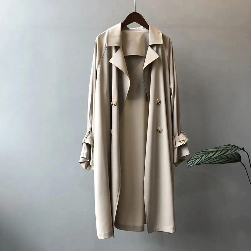 Drape Design Women's Trench Coat 2022 New Spring Autumn Thin Female Windbreaker Highend Mid