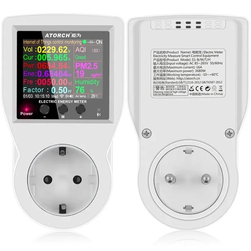 WiFi 스마트 소켓, AC85-265V 16A, 스위치가 있는 디지털 전력계, 전기 소비량(kWh) 모니터링용 전력 에너지 미터