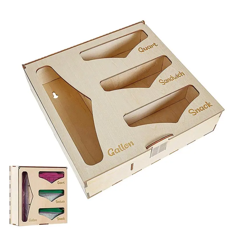 

Деревянная сумка с 4 отделениями, органайзер для хранения продуктов, мешки для хранения, держатели для мешков, Диспенсер, органайзер из фольги для кухонного ящика