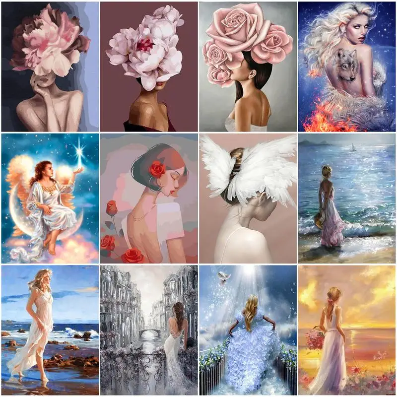 

CHENISTORY Oil Painting By Numbers Beautiful Girl Handpainted Pictures By Numbers Painting Living Room Decor