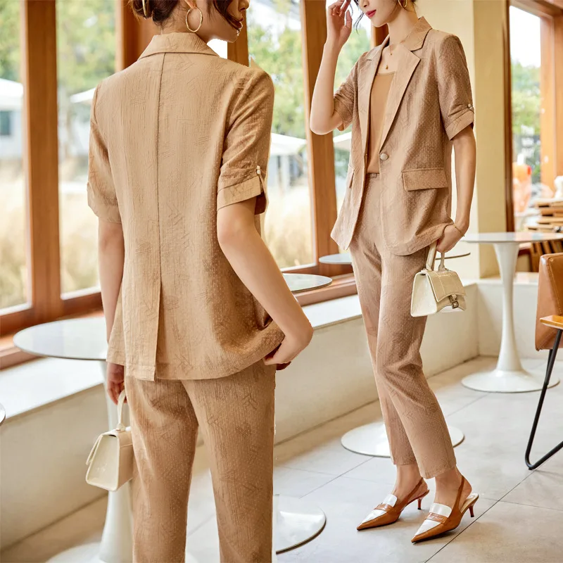 

Khaki Short Sleeve Suit Suit Women's Thin Summer 2023 New Interview Business Wear Back Slit Suit Jacket