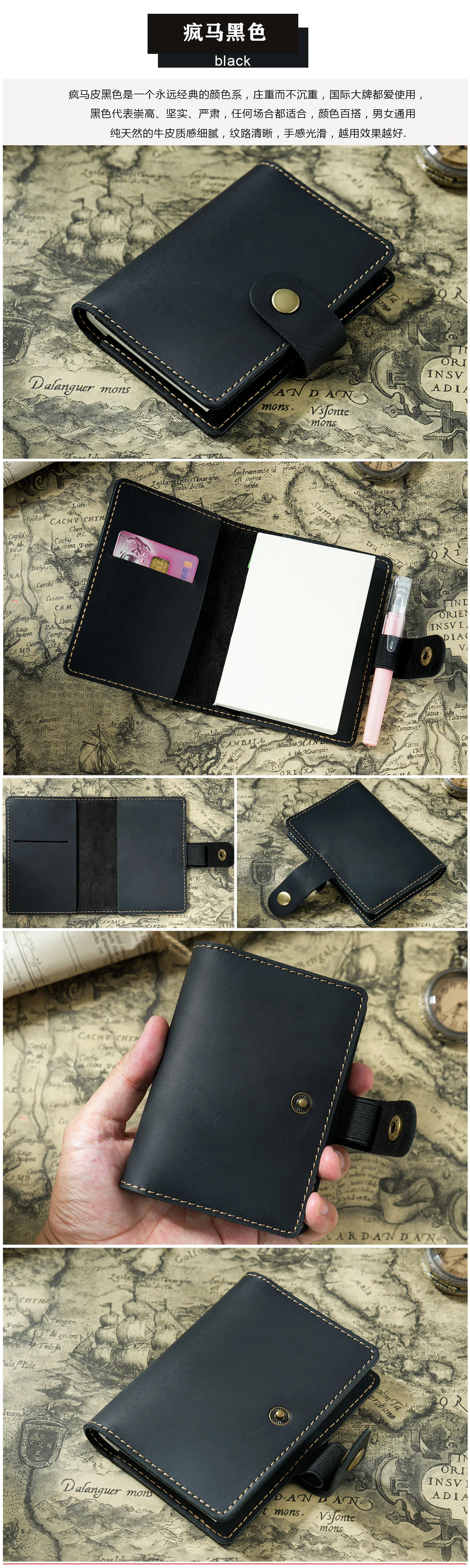 Echt leder Notebook Planer Buch Cover Taschen format Tagebuch Retro Rindsleder Journal Zeichnung Skizzenbuch tragbare Mini täglich – Detail 11