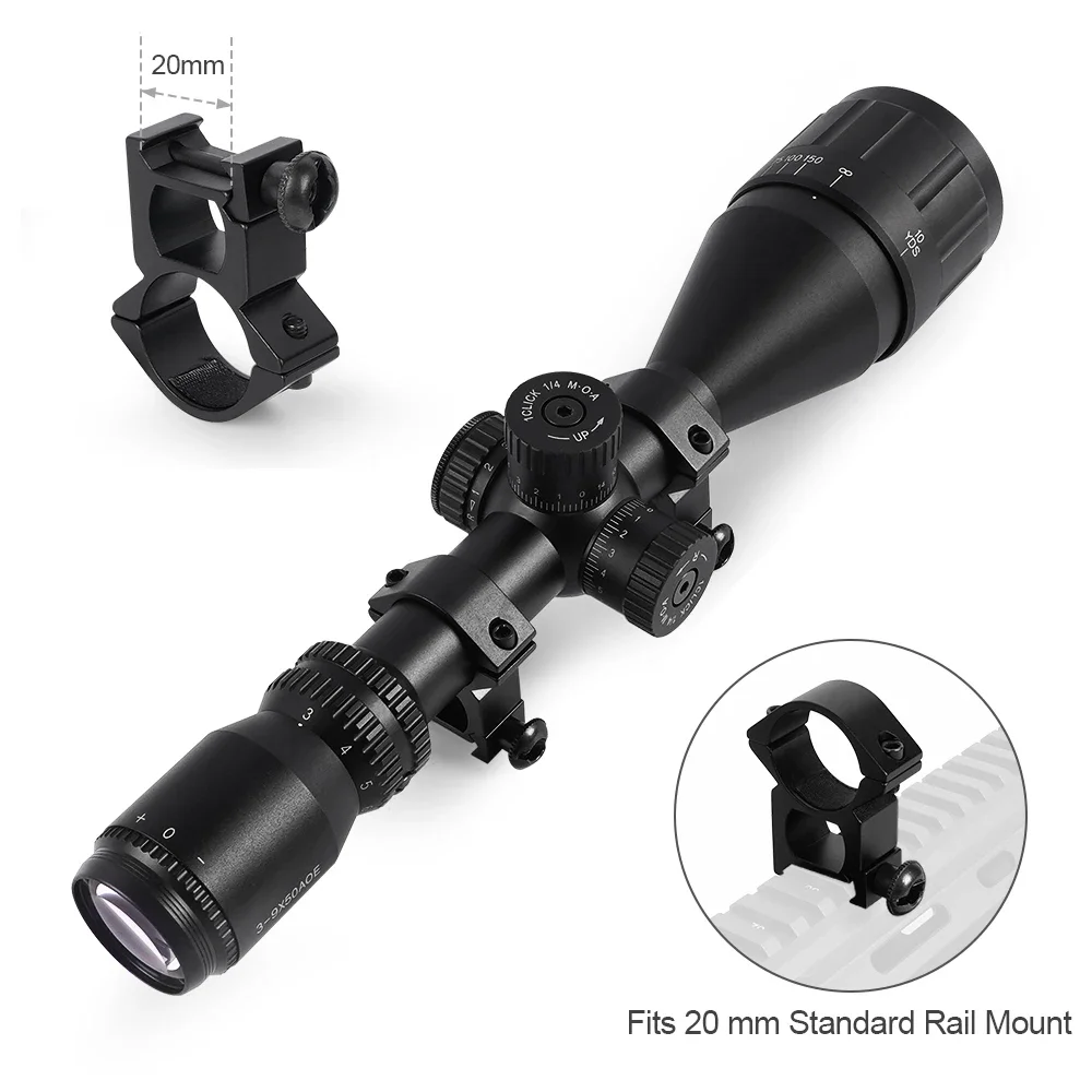 Tactical 3-9X50AOE Optical Sight with Red/Green Dot Laser Combination Adjustable Focal Length for Long-Range Hunting