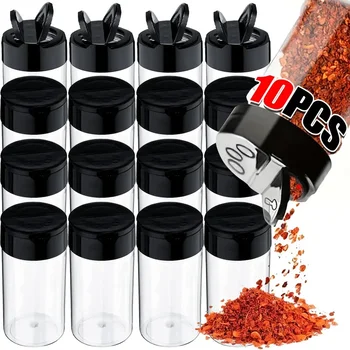 1-10x Barattolo di spezie in plastica trasparente con coperchi Shaker Contenitori per condimenti da cucina domestica per la conservazione della cucina Bottiglie di spezie, sale e polveri 1