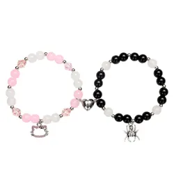 Vibrant Friendship Cat Charm Beaded Bracelet Set with Heart Accents (ASL70123C)