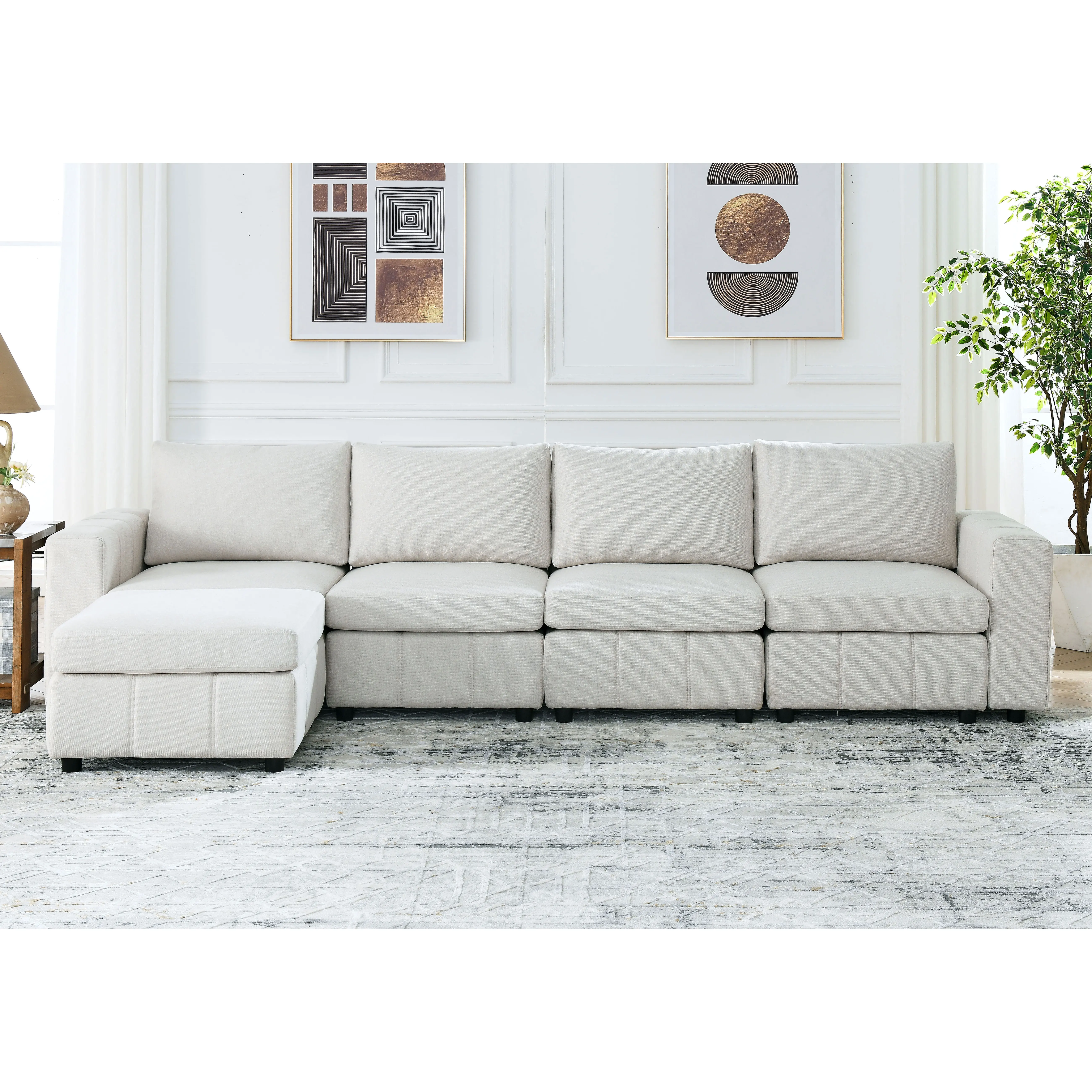 

Upholstered Modular Sofa, L Shaped Sectional Sofa for Living Room Apartment(4-Seater with Ottoman)