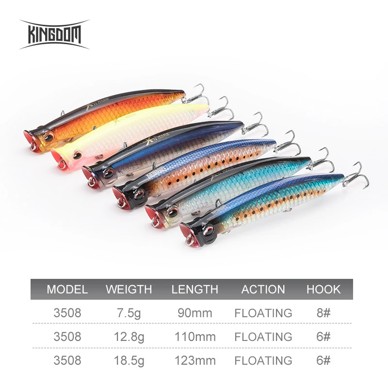 Kingdom Floating Popper Topwater Fishing Lures Artificial Wobblers Hard  Baits Crankbait 7.5g 12.8g 18.5g Fishing Tackles