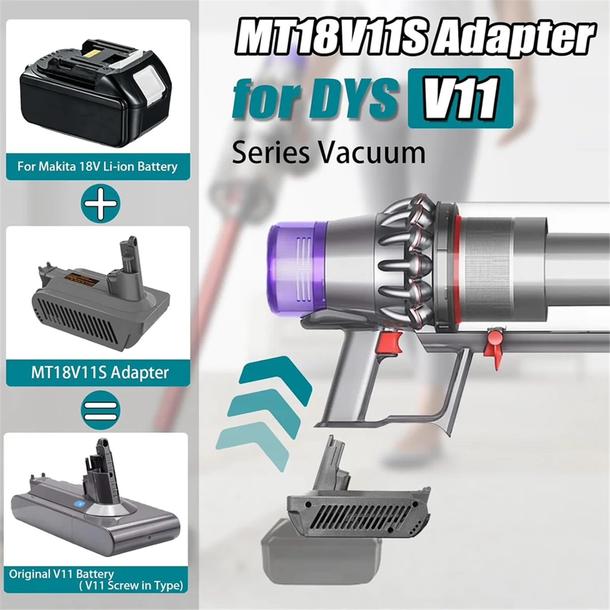 MT18V11 Adapter for Makita 18V Lithium Battery to for Dyson V11 Vacuum Cleaner, Makita 18V Battery to V11 Replace Vogue