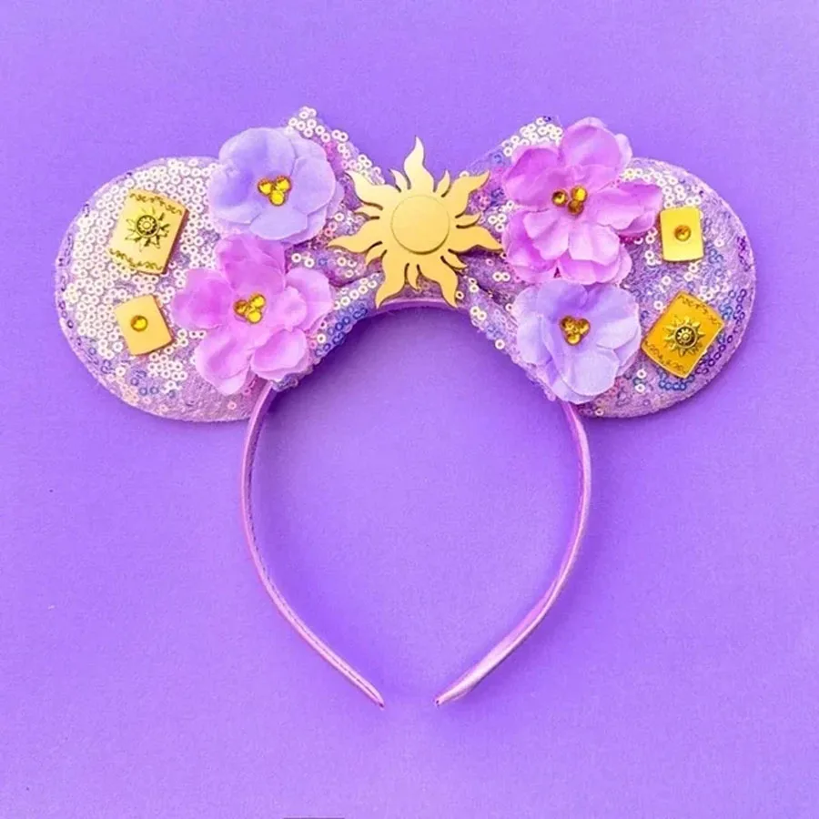 Mickey Mouse Princess Headband Ears Rapunzel Hair Band Sequin Bow Headwear For Kids Women Girls hair bands hair accessories hair headband accessories cosplay accessories
