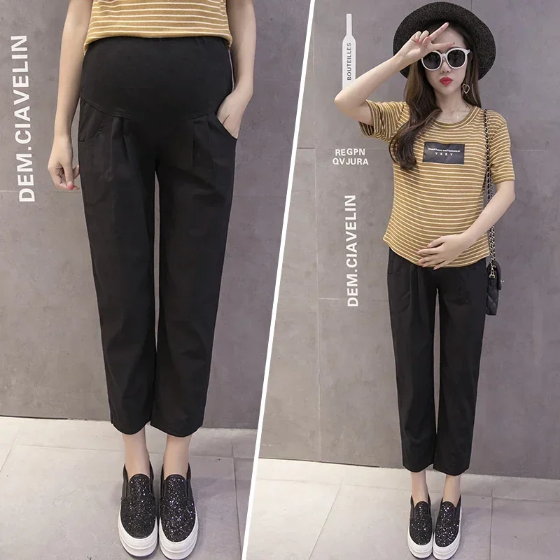 Maternity Pants Summer Casual Cotton Slim  Loose Comfy Belly Support  Elastic Waist Mom Trousers Pregnancy Clothes 3