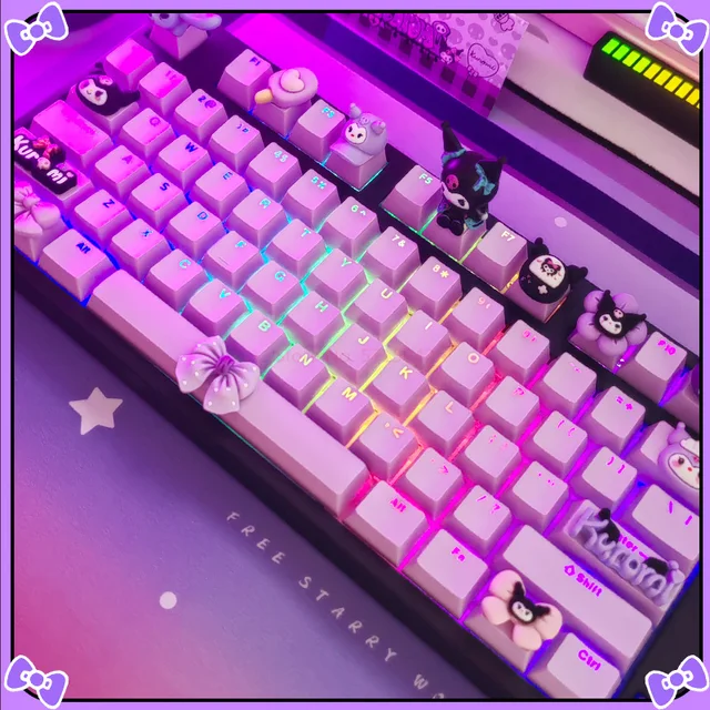 Kawaii Sanrio Olá Kitty Cinnamoroll Keroppi Desenhos Animados 87 Teclas  Jogo Dedicado Eixo Vermelho Teclado Mecânico