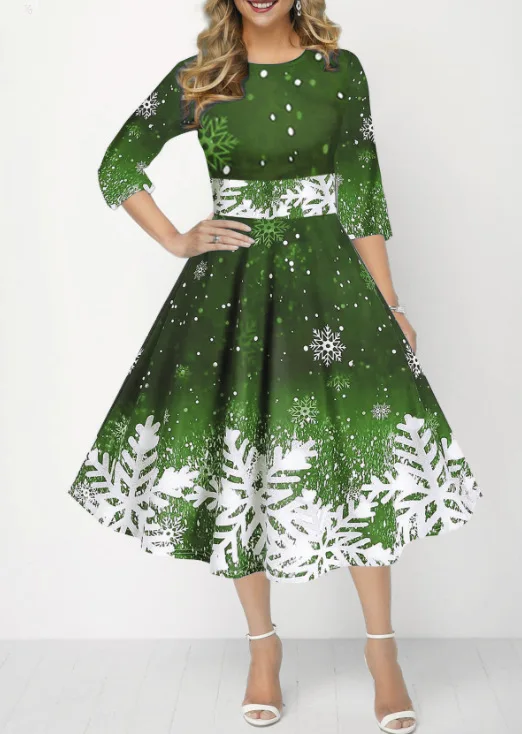 Winter Christmas Dresses Women Vintage Robe Swing Elegant Half Sleeve  Casual Print Party Dress - AliExpress 200000345