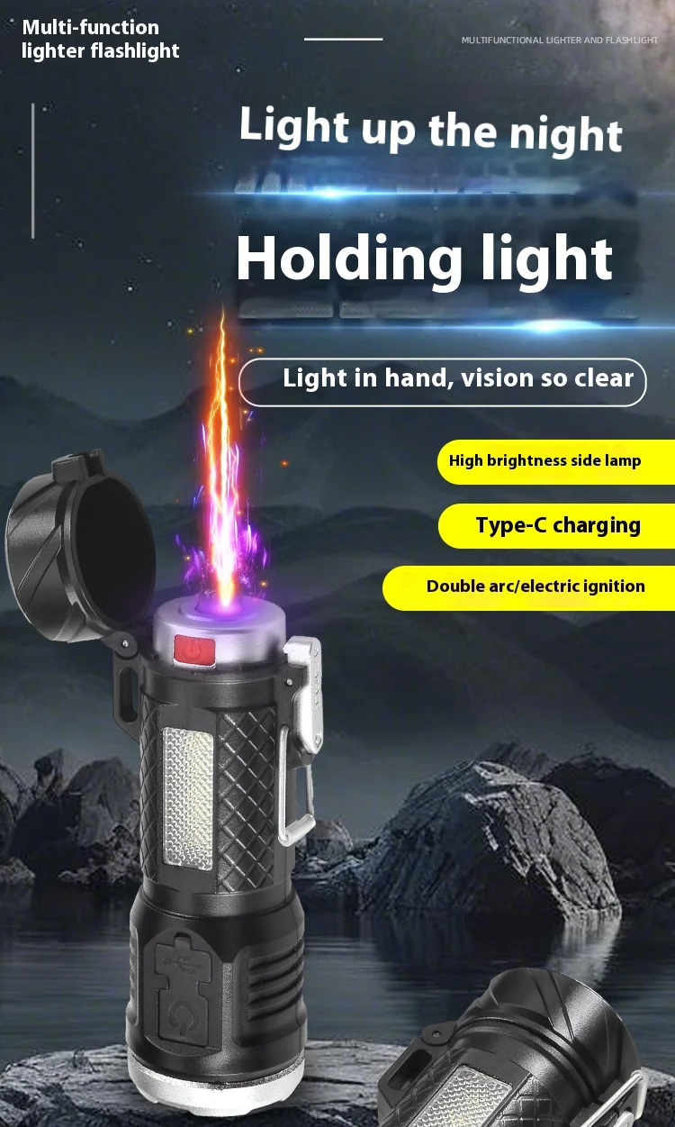 Hot Selling New Multifunctional Charging Outdoor Emergency Portable Cigarette Lighter Waterproof Mini Rechargeable Flashlight