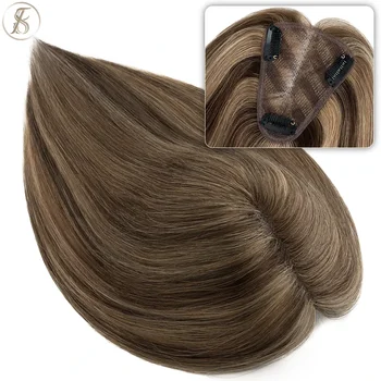 TESS Hair Toppers 8x10cm Hand Made Women Topper Natural Hair Wigs Hair Clip In Human Hair Extensions Single Knot Lace Hairpiece