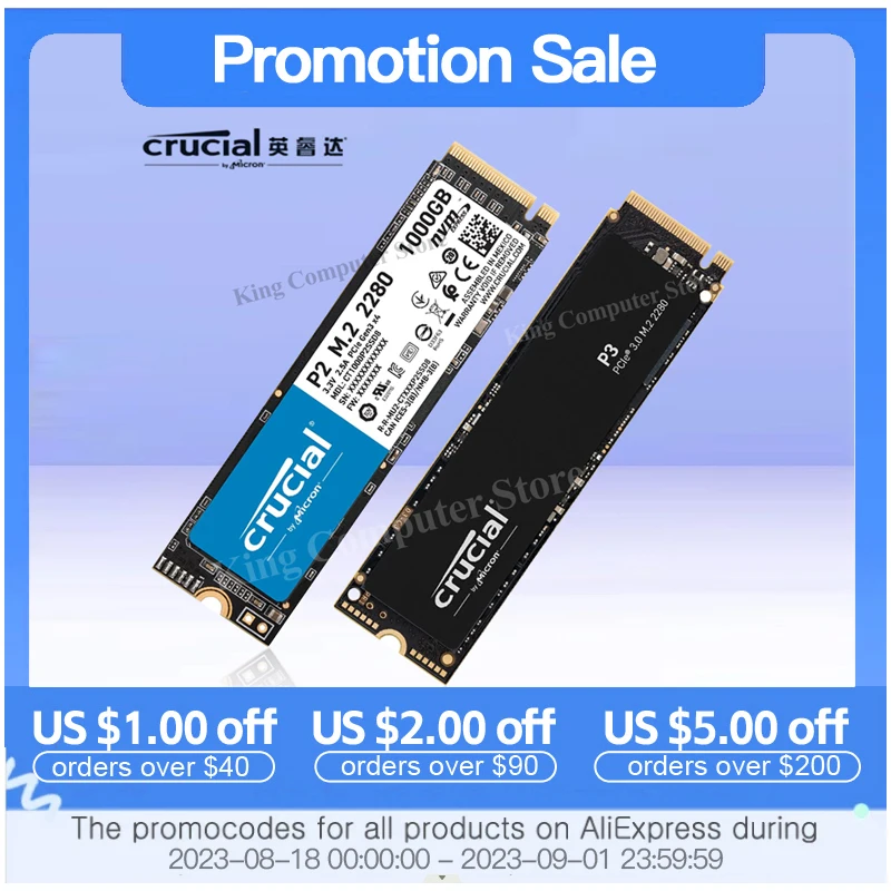 

Crucial SSD P3 Plus/P3/P5 PLUS 500G 1000G 2000G 4000G PCIe 3D NAND P2 250G NVMe M.2 Solid State Drive,Original and NEW