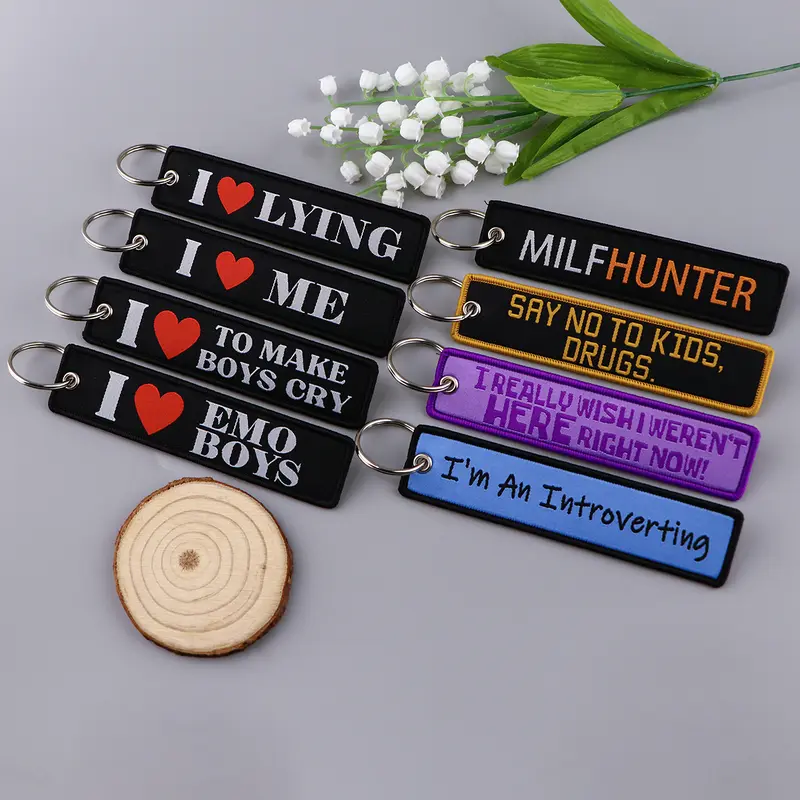 1pcs Computer Pop-up Window Quotes Embroidered Keys Tag Keychains For Motorcycles Backpack Fashion Key Ring Accessories Gifts - Image 6