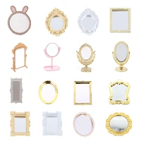 1/12 Dollhouse Mini Dressing Mirror Golden Frame Makup Mirror Model Simulation Fitting Room Furniture Supplies Ornaments 1
