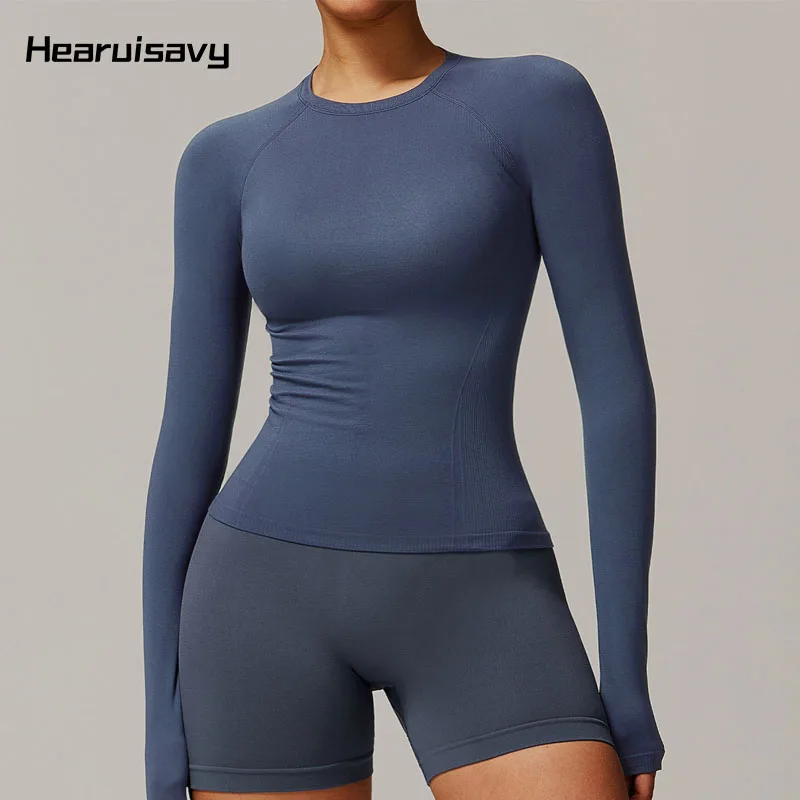 Hearuisavy Seamless Long Sleeve Yoga Clothes Women Casual T-shirt Quick-Dry Sportswear Breathable Gym Top Women Sports Shirts