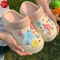 Summer Thick Bottom Sandals Women's Outdoor Beach Heightening Headed Clog Shoes PVC Material Comfortable Slip-On Casual Footwear