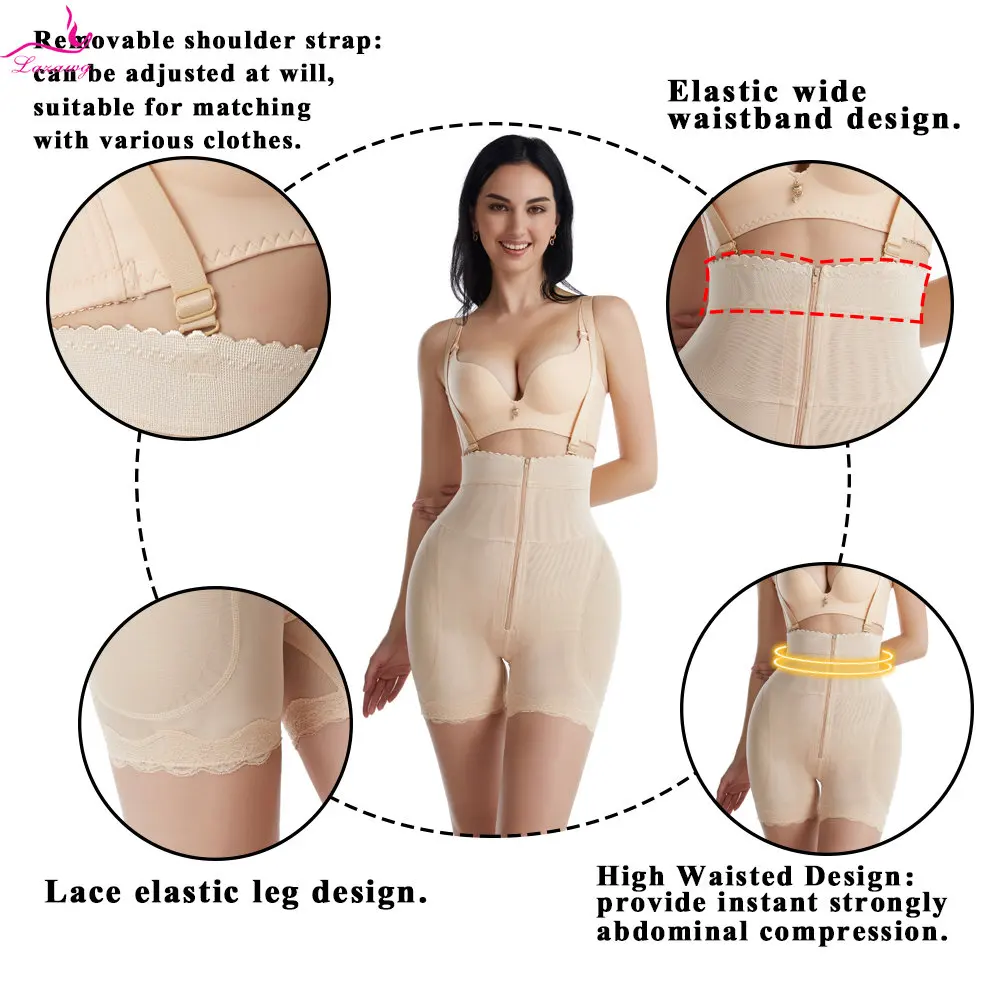LAZAWG Bodysuit for Women Flat Belly Shapewear Tummy Control Body Shaper Slimming Underwear Ladies Body Shaper Removable Pads
