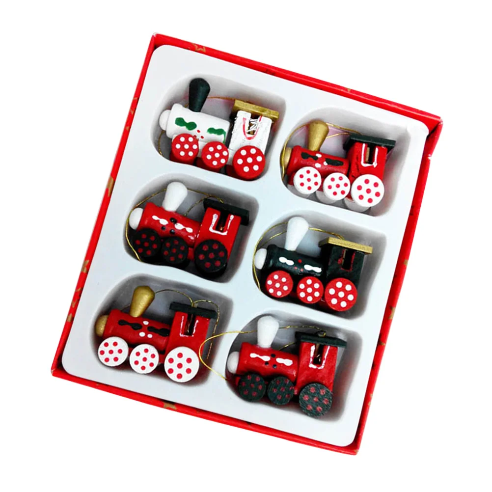 Christmas Train Ornaments Tree Set Hanging Wooden Miniature Decorations Pendant Wood Head Mini