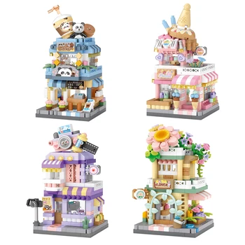 City Street View Building Block Set DIY Ice Cream Coffee Flower Shop Model Building Toy Ideal for Home Decor and Holiday Gifts 1