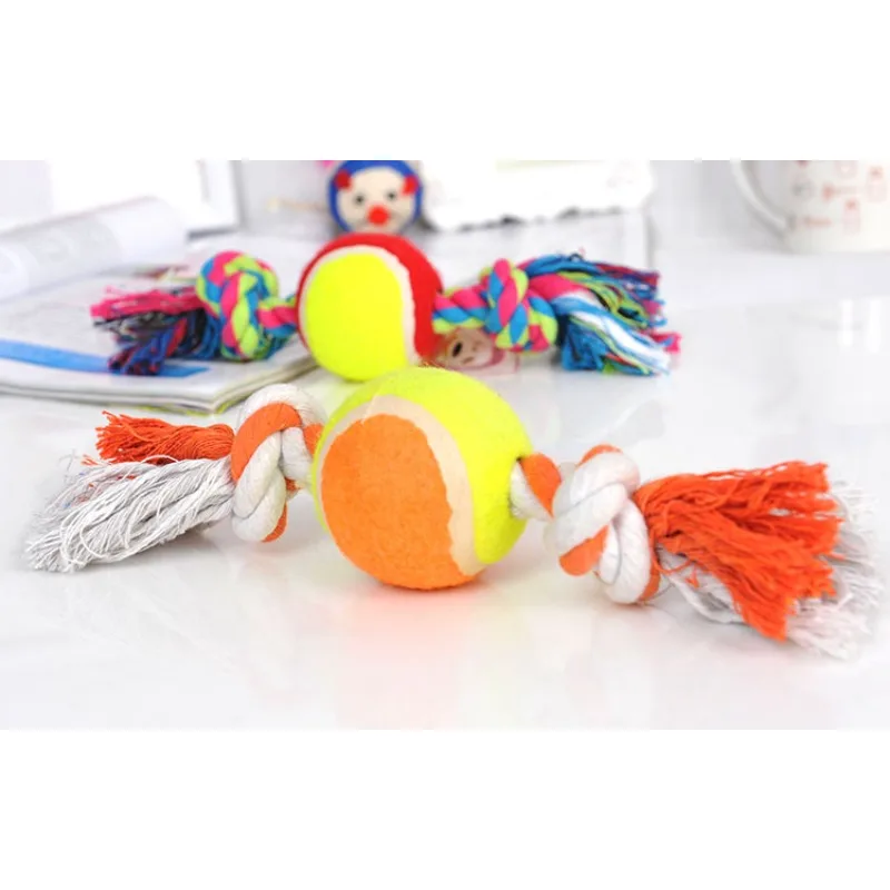 Dog Dental Rope Toy - Double Knot Cotton Ball with Tennis Texture, Chew Resistant Pet Teeth Cleaning Toy