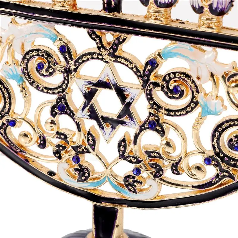 Menorah Hanukkah Holder Stand Candlestick Jewish Metal Vintage Chanukah Table Container Tealight Ornament Star Candelabra Decor