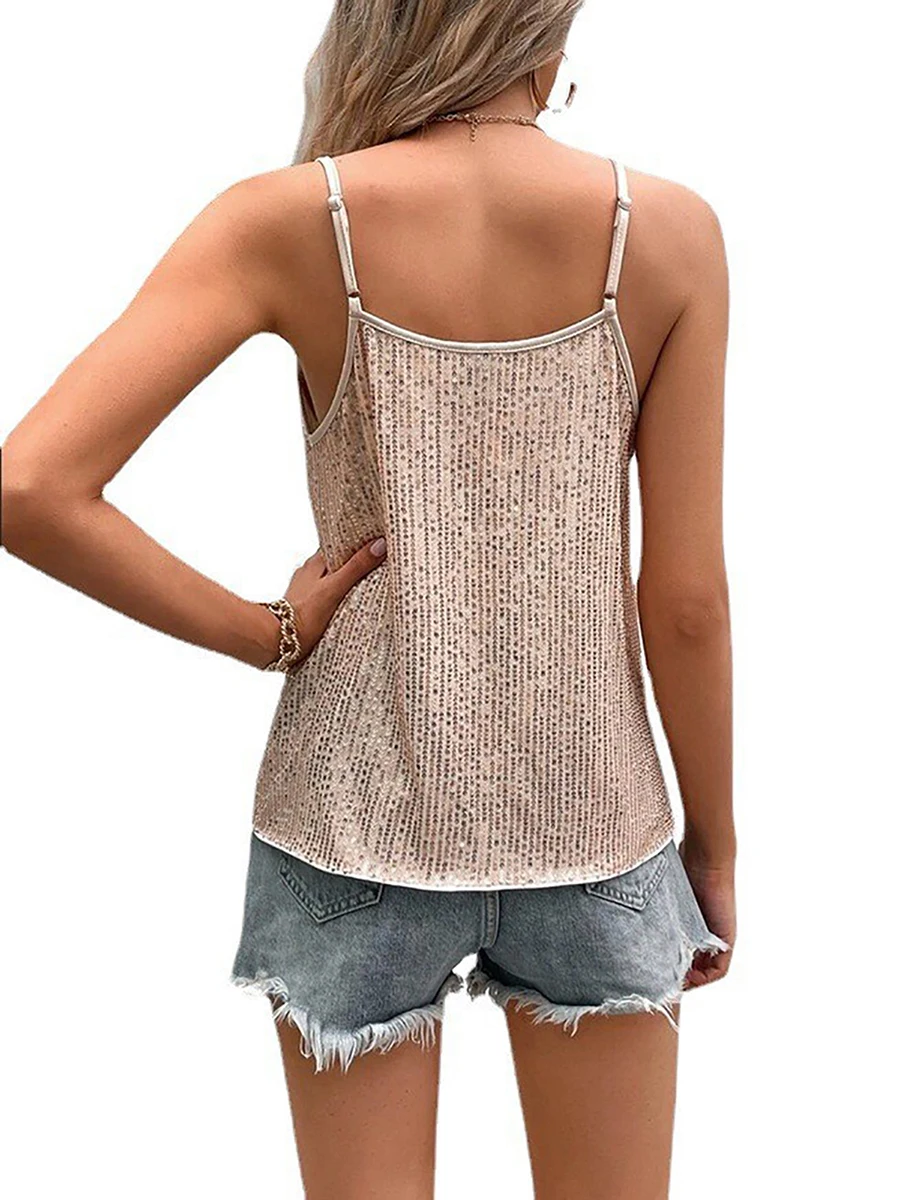 Women’s sparkly sequin V-neck spaghetti strap sleeveless cami top back