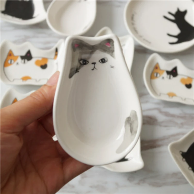 Japanese Ceramic Cat Sauce Dish Kitten Shaped Seasoning Plate Kitchen Tableware Accessories Household Dessert Decoration Dishes sauce dishes ceramic dessert plates seasoning dishes