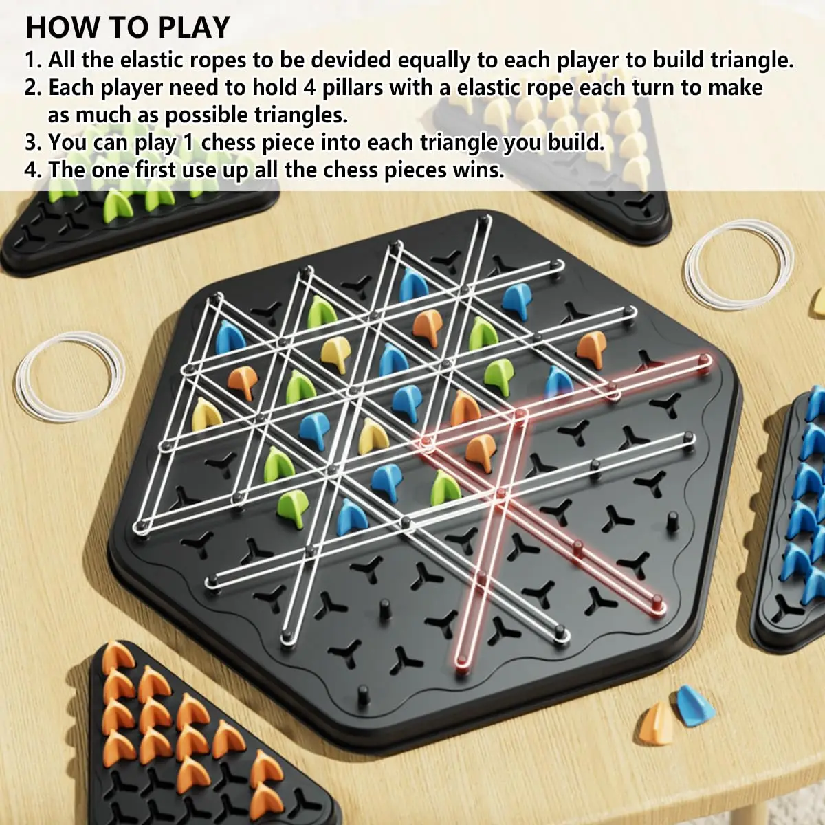 Geometry Chain Triangle Chess Puzzle Game Toy Board Game Logical Thinking  Rubber Band Game Party Family Interactive Battle Set - 3