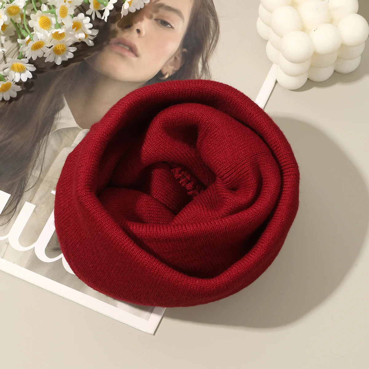 1pc Fashion Solid Color Knitted Cap Autumn Winter Warm Hat Thick Soft Windproof Outdoor Headwear For Women Ladies Caps Turban