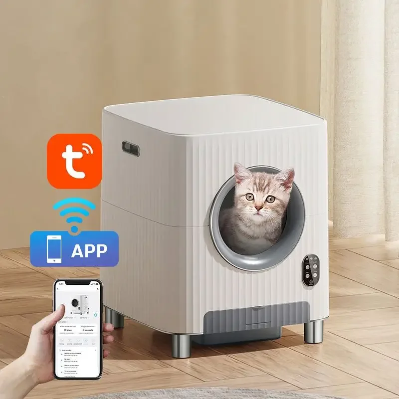 자동 고양이 쓰레기통 비디오 모니터, 와이파이 앱 제어, 스마트 커스텀 컬러, 자동 청소, 애완 동물 변기, 고양이 제품, 86L, 2023 신제품