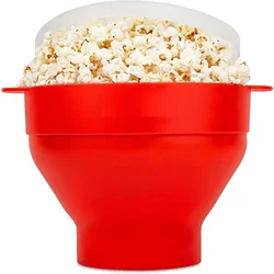 Collapsible Food - Grade Silicone Popcorn Maker with Lid - High - Quality Easy Kitchen Tool (Red)