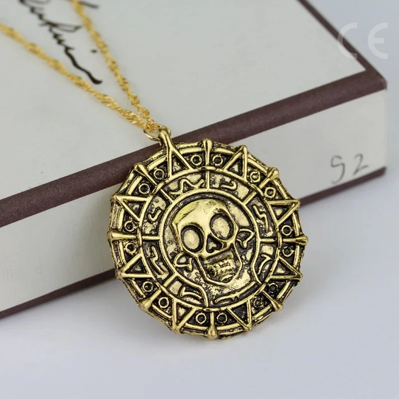 Pirates Of The Caribbean Skeleton Skull Pendant Gold/Bronze Plated Vintage Men Statement Necklace Gifts