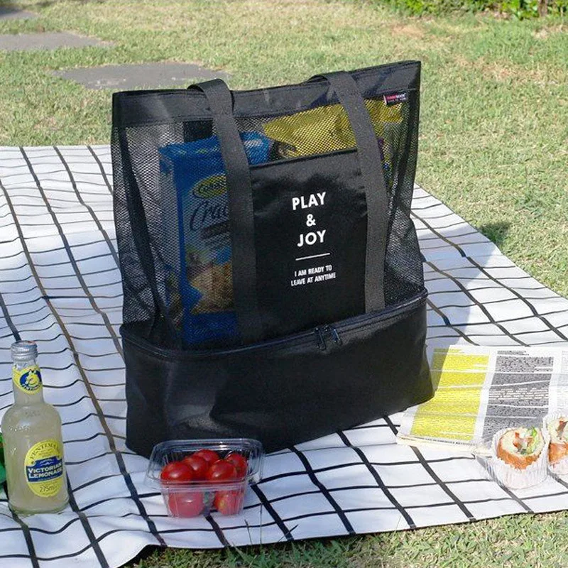 1pc Extra Large Mesh Beach Bag Breathable Tote With Zipper Side Pockets Portable Large Capacity Organizer Bag mesh beach bag