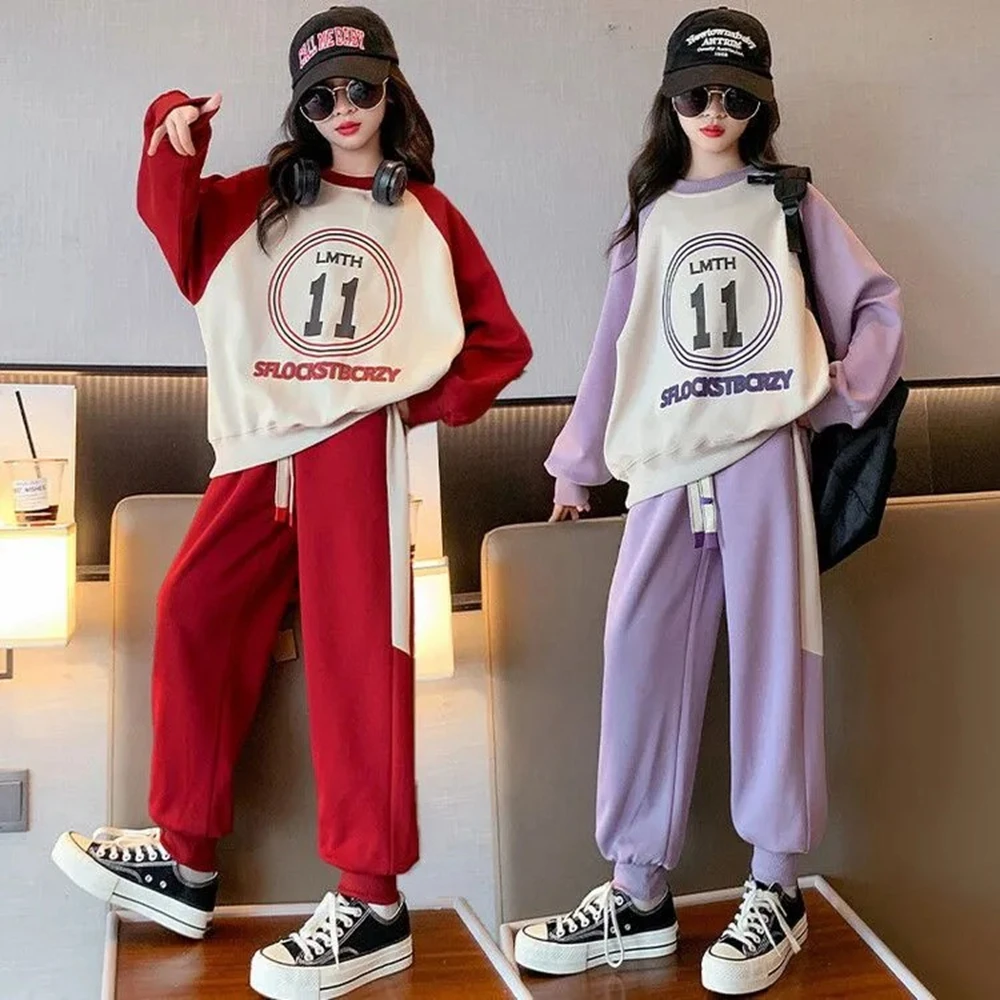 

Spring Fall Teenage Girl Clothes Children Letter Sweater Pullover Top and Pant 2 Pieces Set Girl O Neck Outfit Fashion Tracksuit