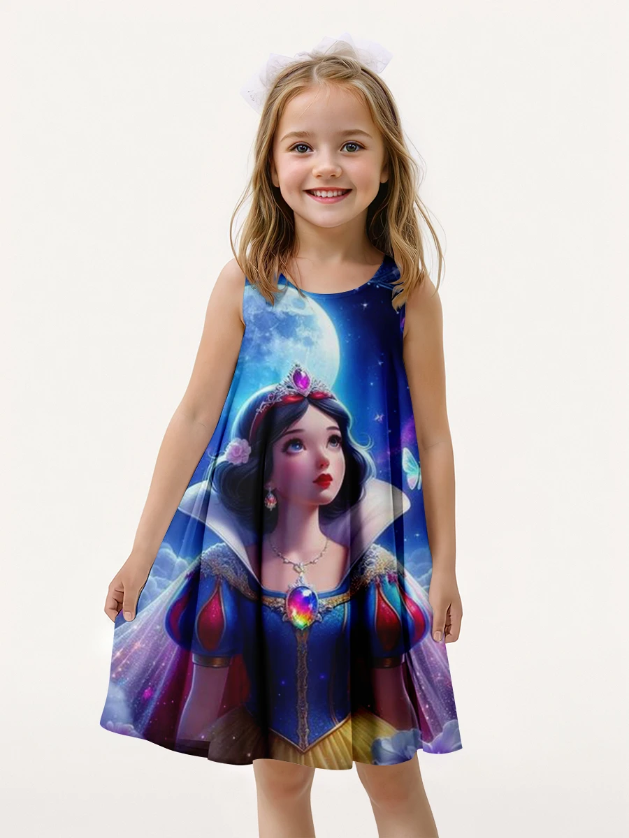 فستان قصير بلا أكمام للفتيات ، ديزني طباعة ثلاثية...