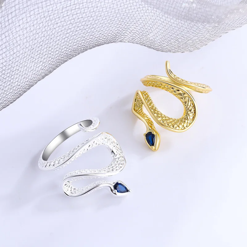WYEAIIR 925 Sterling Silver Shiny Zircon Snake Fashion Resizable Opening Ring For Women Luxury Jewelry 5