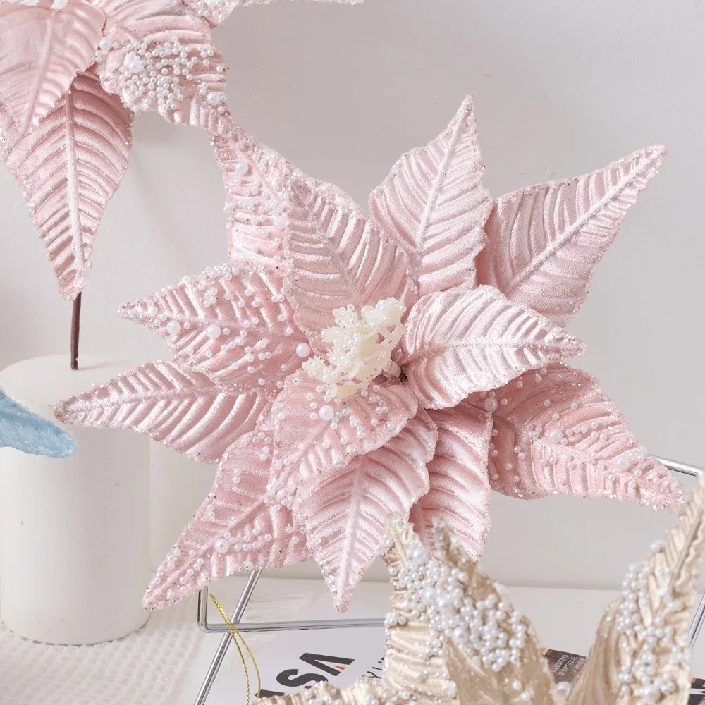 Artificial Poinsettia Flower Christmas Decoration Pink White