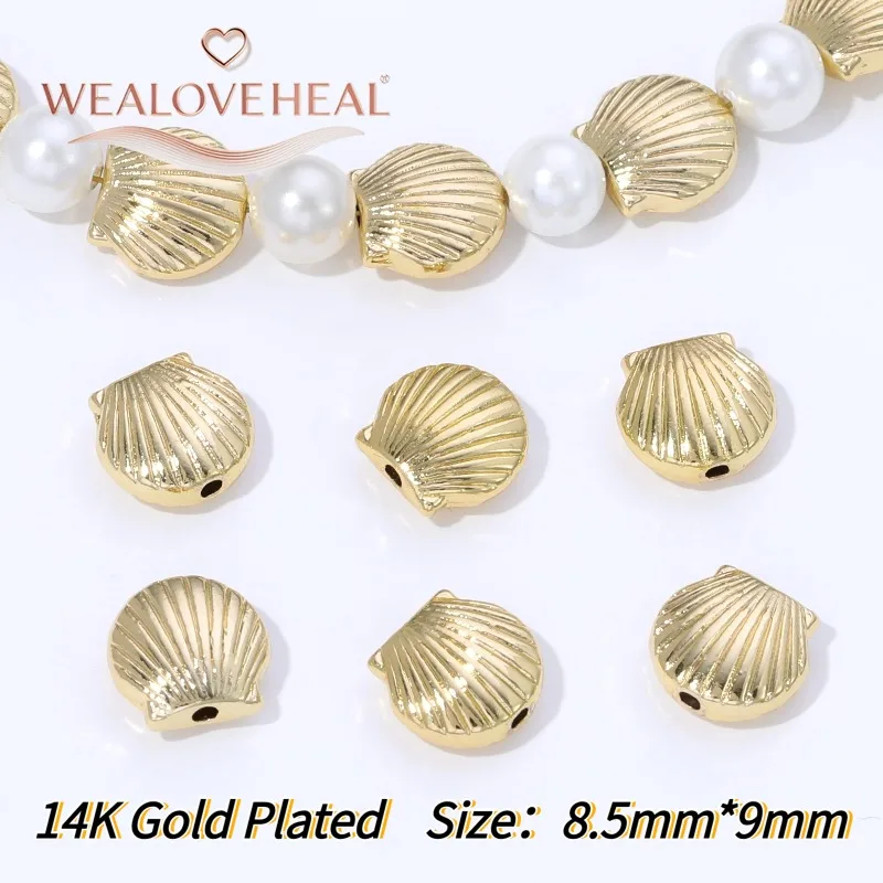 8,5 mm x 9 mm 14K vergoldete Messing-Muschel-Form-Abstandshalterperlen für DIY handgefertigte Armbänder, Halsketten und Schmuckherstellungszubehör – Detail 22