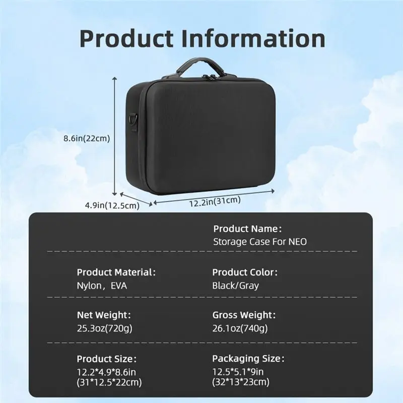 DJI Neo 드론용 FFYY 휴대용 보관 가방, 스트랩이 있는 보호 액세서리가 포함된 휴대용 핸드백