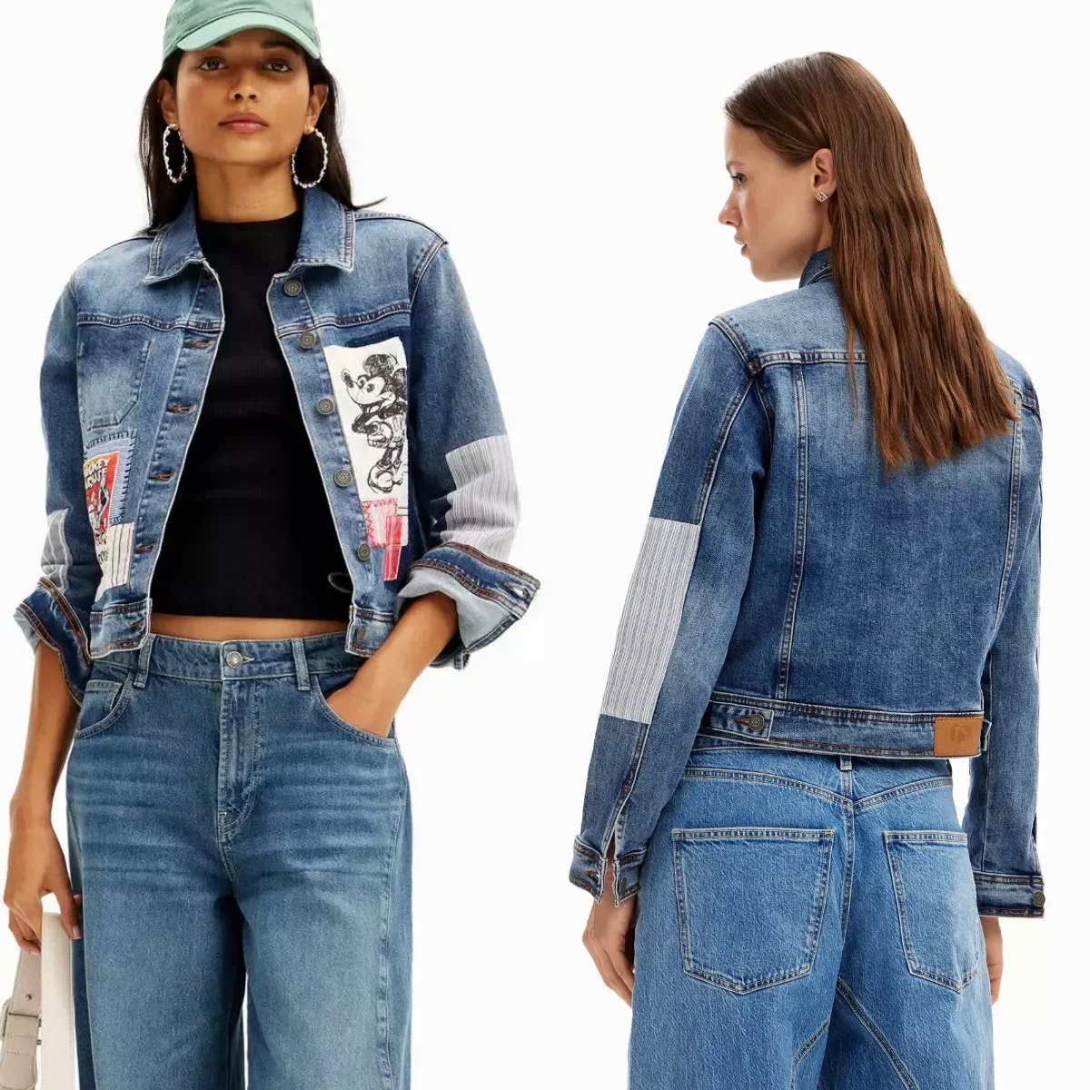 European, American and Spanish original cartoon sticker fabric square collar printed denim short jacket new product