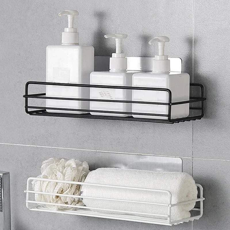 

Bathroom Storage Shelves With Sticker Wall-mounted Shower Shelf Hanging Basket Basket Kitchen Floating Racks Shampoo Soap Holder