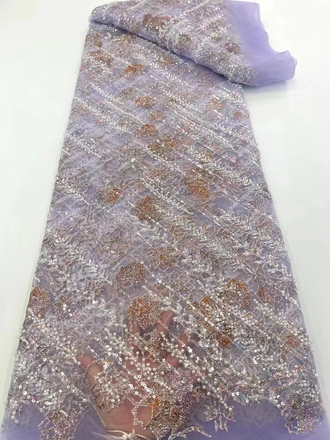 

African Sequins Lace Fabric SYJ-13026820 High Quality French Nigerian beads Lace Fabric For Sewing Dress Wedding Party